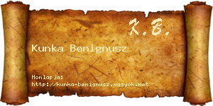 Kunka Benignusz névjegykártya